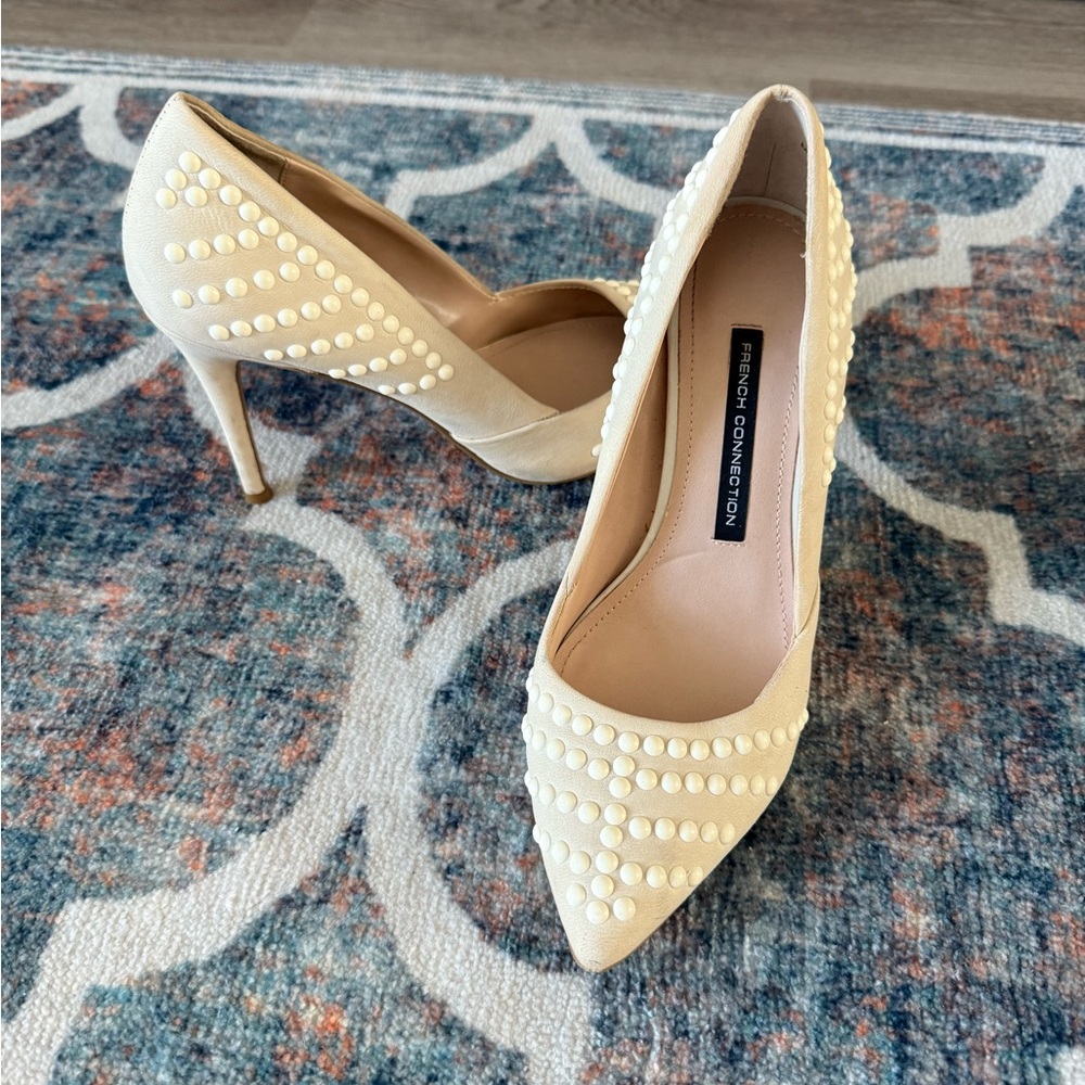 French Connection Elmyra Cream Pearl Studded Women's Heels